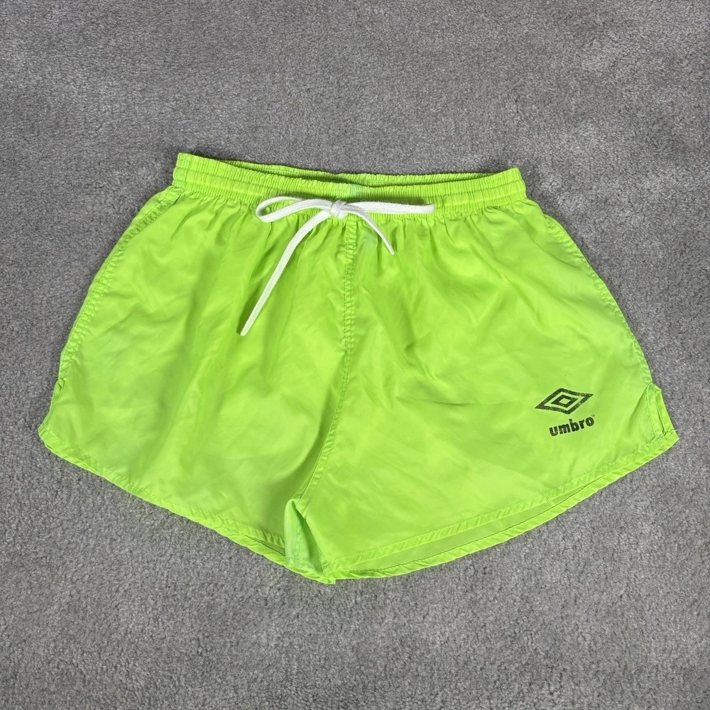Vintage Umbro Shorts Size Medium Lime Green Nylon Lightweight Soccer Made In USA